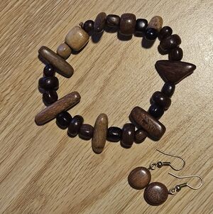 Wooden Beaded Bracelet & Earring Set